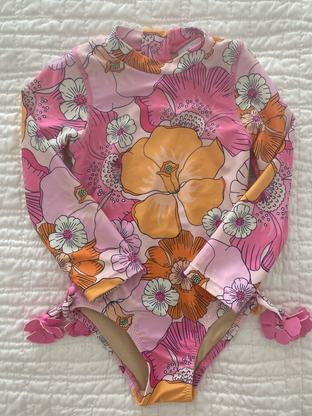 Shade Critters 2T Long-Sleeve Floral Swimsuit - Pink & Orange